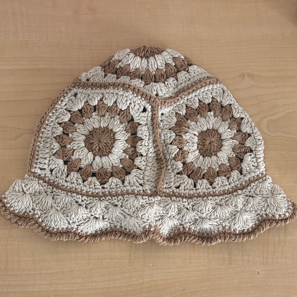 Forever 21 Crochet Bucket Hat with Floral Pattern